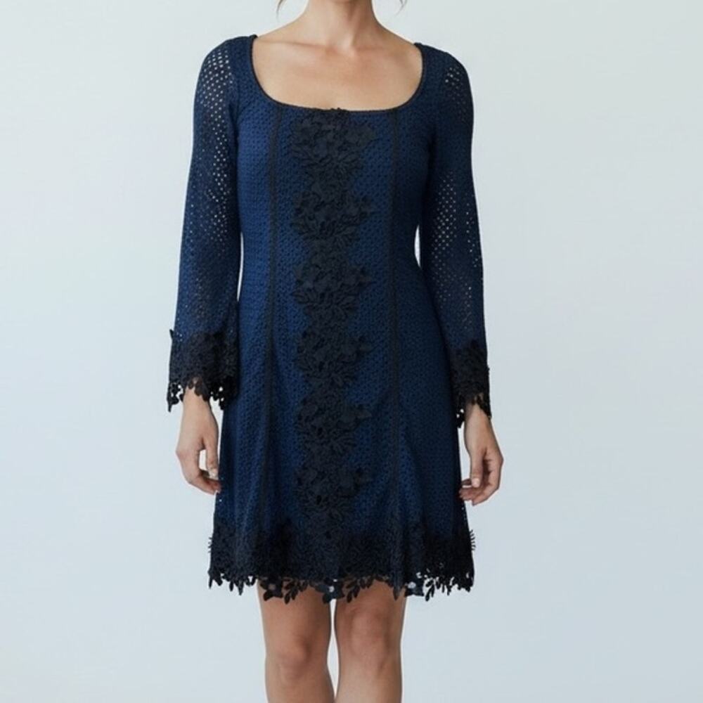 Sara Campbell Navy Blue Crochet Lace Dress Square Neck Small USA